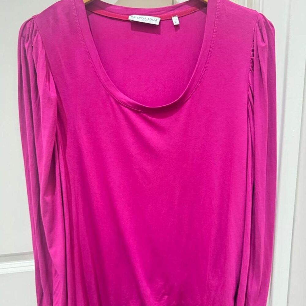 Patrizia Luca Fuchsia Balloon Sleeve Scoop Neck Top XL.